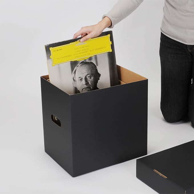 LPレコード用 段ボール箱（ダンボールボックス）蓋付き 黒 5箱セット