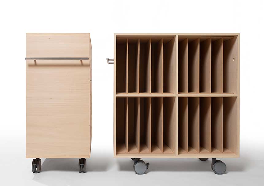 キャスター付き レコード収納カート 仕切り付き 5列